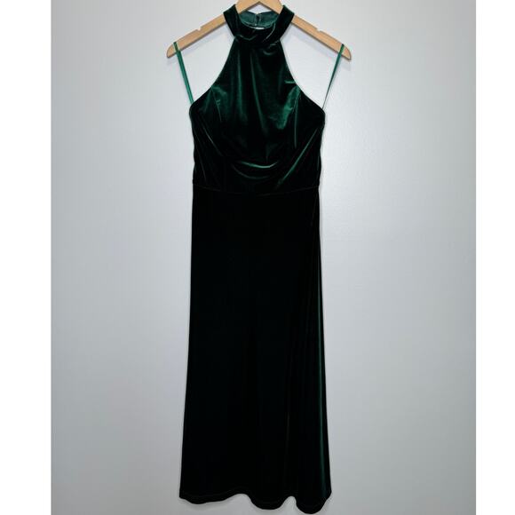 Revelry Tori Velvet Dress in Emerald 4 Halter Neck Open Back Bridesmaid Wedding - Picture 4 of 14